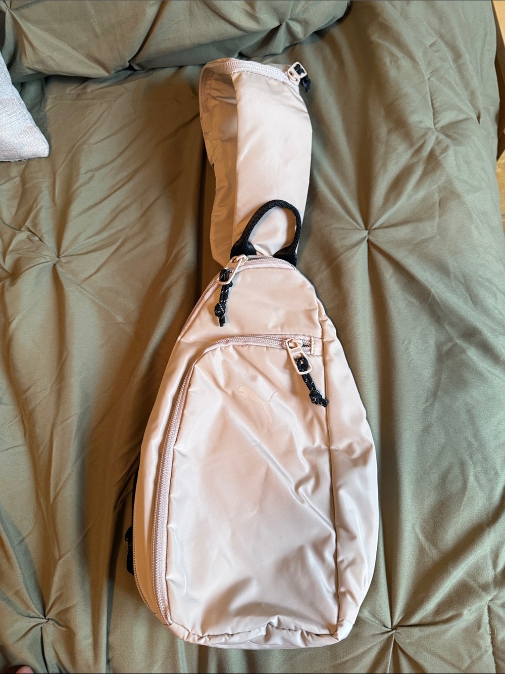 Puma Beige Crossbody Sling Bag with Black Accents